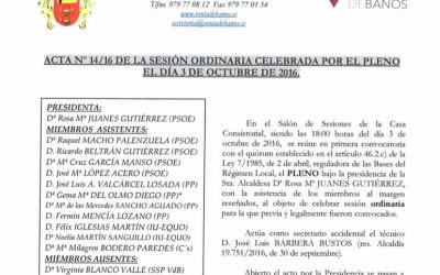 Acta del pleno del 3 de octubre de 2016